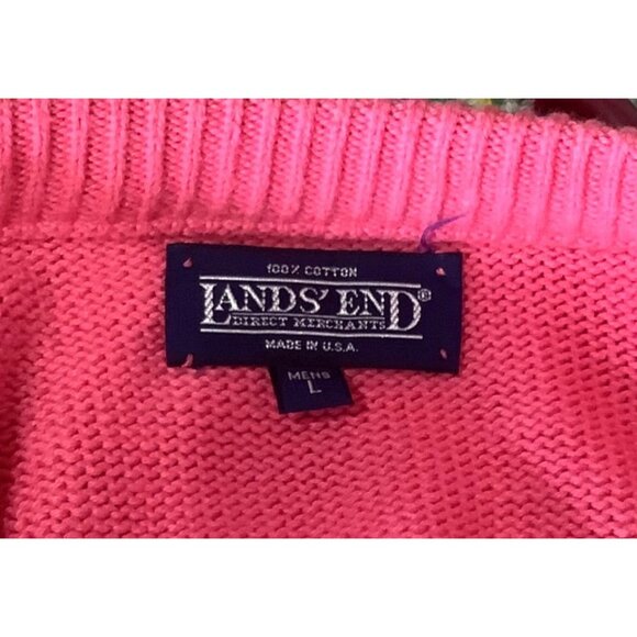 Lands End Mens Pink 90s 100% Cotton Crewneck Sweater Size L Made In USA - Picture 5 of 7